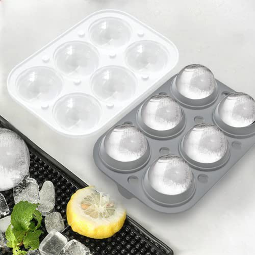 2 Pack Ice Cube Tray, 2" Sphere Ice Ball Mold with Lid & Large Square Maker - color: Gray