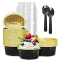 Graduation Party 50Pcs Mini Aluminum Foil Cupcake,5oz Baking Cups with Lids - color: Black