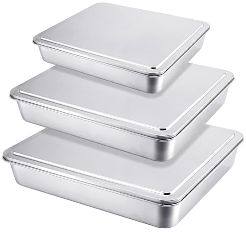 Tioncy 3 Sets Baking Stainless Steel Pan with Lid, 13/11/ 9 Inch - size: 13/11/ 9 Inch