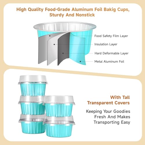 50pcs Mini Disposable Foil Ramekins with Lids 5oz, Light Blue - color: Light Blue