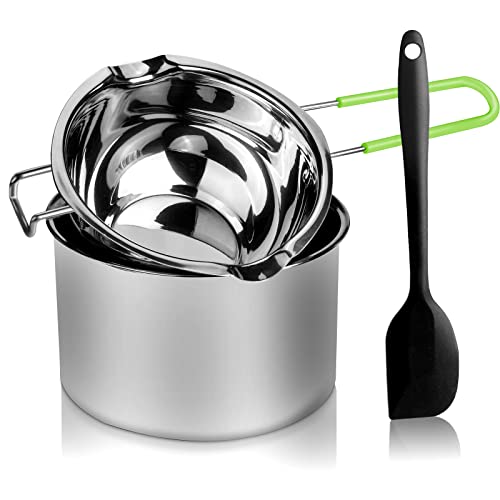 Double Boiler Pot Set, Stainless Steel Melting Pot 600ml and 1600ml,Green - size: 1600 ML+600ML Green