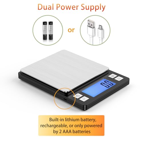 BOMATA Upgraded Small Food Scale with 0.1 g/0.001 oz High Precision - size: 0.1g/3kg Black (Rechargeable)