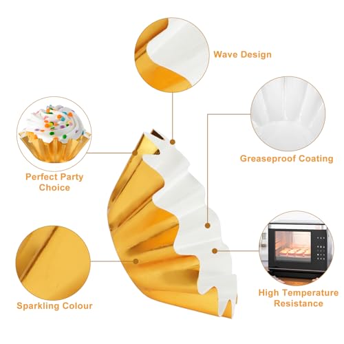 100 PCS Baking Cups Cupcake Liner Flared Brioche Muffin Wrappers (Gold) - color: Gold, size: 100pcs