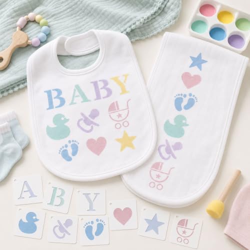 Stencils Set for Baby Shower Blocks,1.5" Small Letter & Icon Stencils - color: 100 Pcs Shower