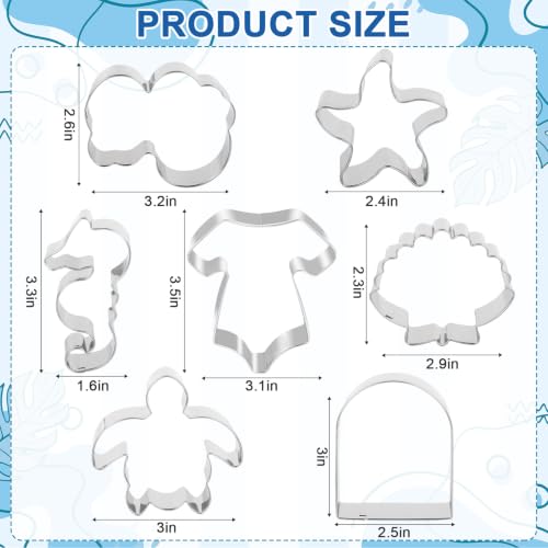 JarThenaAMCS 7Pcs Sea You Soon Baby Shower Cookie Cutters Set Under the Sea Starfish Seashell Onesie Biscuit Cutter Stainless Steel Cookie Cutting Molds for Ocean Birthday Gender Reveal
