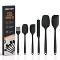 NEXTOP Silicone Spatula Set, 6-Piece Kitchen Utensil Set with Silicone Spatulas and Basting Brush, One-Piece Design for Mixing, Baking, Scraping, Stirring and Cooking, Nonstick Friendly (Black Set)