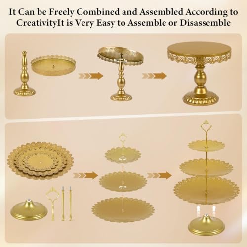 12 Set of Gold Cake Stand, Metal Gold Cupcake Stand and Bases para Postres de Mesa, Elegant Gold Dessert Stands for Party and Wedding, Easy to Clean Desert Table Display Set