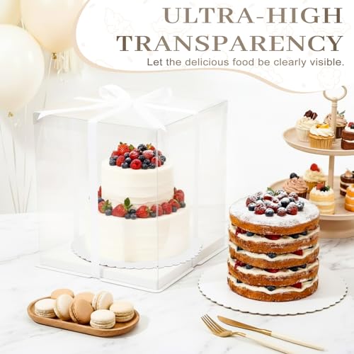 Watersay 6 Pack 12''x12''x13'' White Cake Box with Cake Boards and Ribbon - color: White, size: 12''x12''x13''