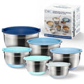 COOK WITH COLOR Stainless Steel Mixing Bowls Set with Lids - Nesting Bowls with Non-Slip Bottom, Blue, 12 Pieces - color: Blue, size: 12 Pieces