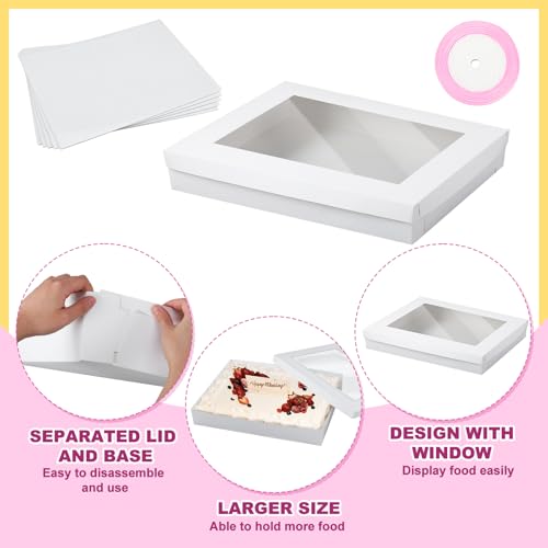 5 Set Full Sheet Cake Boxes with Cake Boards Window Pink Ribbon - color: Pink