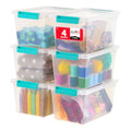 IRIS USA Storage Bins with Lids |Made in USA| 4 Qt - (6-Pack) - Clear - color: Clear/Seafoam Blue, size: 4 Qt. - 6 Pack