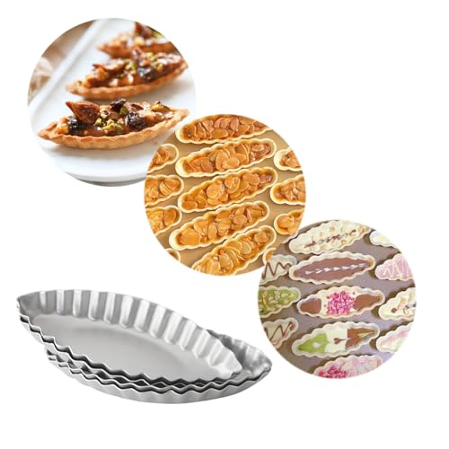 Aluminum Boat Tart Pan Fluted Oval Baking Mold, Small Wavy Tartlet - style: Bigger size 4.7"