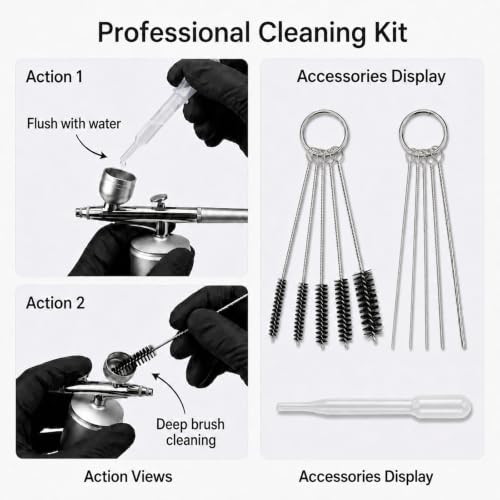 Cordless Airbrush Kit with Compressor, 48PSI Rechargeable Spray Gun Set, 0.3mm Nozzle & 2 Paint Cups (20cc/40cc) for Painting, Nail Art, Cake Decor, Makeup, Modeling