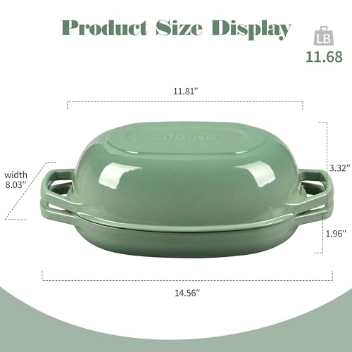 EDGING CASTING Enameled Cast Iron Oval Dutch Oven Pot with Lid, Dutch Oven for Sourdough Bread Baking, Bread Oven, Bread Dutch Oven, Oval Bread Pan, 5qt, Sage Green - color: Sage Green, size: 5 Quart