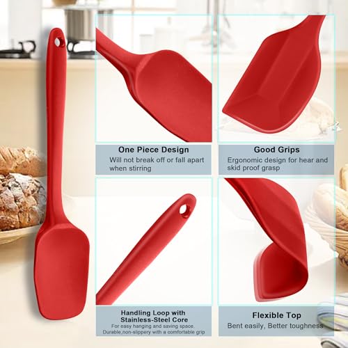 Silicone Spatula Set 6 Pack Food Grade Kitchen Utensils with Silicone Brush - color: Red