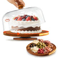 Rotating-Wood-Cake-Stand With Acrylic Dome Lid, Round Wooden Cake Holder Plate With Cover, 2-in-1 Dessert Table Display Set For Party, Charcuterie Board For Cheese, Chips & Dips, Nachos, Fruit Platter - size: 11.6''W*7.6''H-Rotating