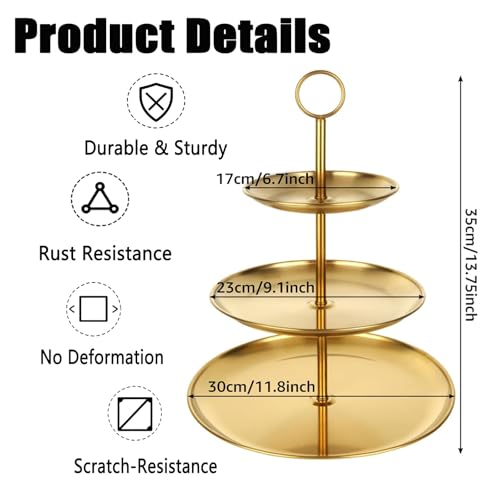 QTLCOHD 2 Pcs 3 Tier Stainless Steel Cupcake Stand - color: Gold, size: 3-Tier
