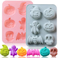 2 Pack Halloween Silicone Cake Mold Pumpkin Bat Skull Ghost Shape Silicone Mold for Chocolate Candy Gummy Jello Ice Cube Crayon Melt Biscuits Soap Silicone Baking Mold Making Kit
