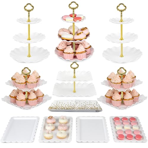 Pack of 11 NWK Cake Stand Set of Cupcake Stand, Tray & Table Cloth (Gold) - color: Gold