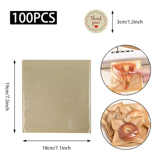 100Pcs 7.1x7.5 Inch Heat Sealable Bakery Bags (Brown) - color: Brown