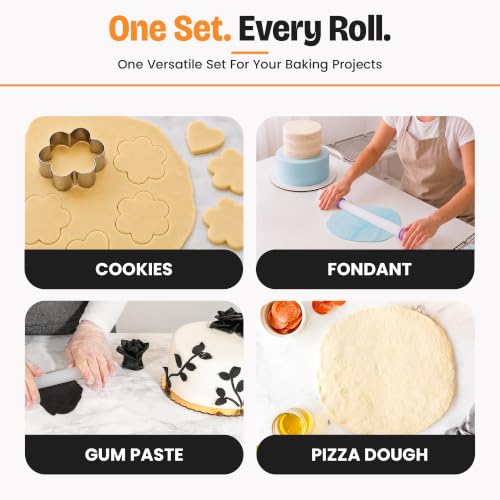 Bakerpan Fondant Roller Set - 3 Rolling Pins with Thickness Guide Rings