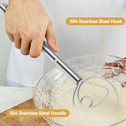 Danish Dough Whisk Stainless Steel Hook Dutch Baking Tool Bread Sourdough Mixer for Pizza Pastry Cake Batter Making - color: Stainless Steel-1K