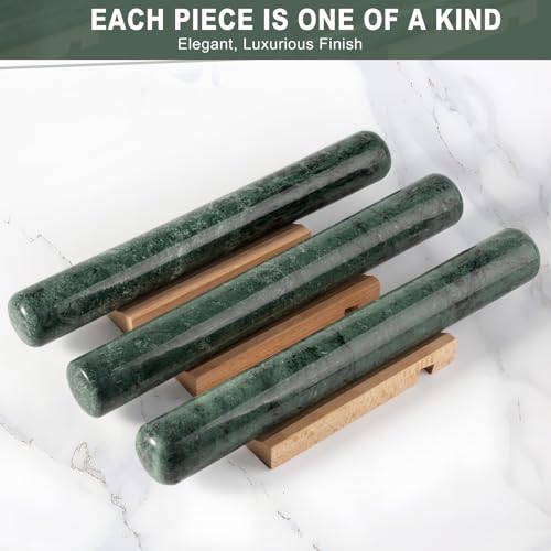 Natural Marble Rolling Pin for Baking, 12inch French Heavy Dough Roller - color: 12"x1.5"-Green