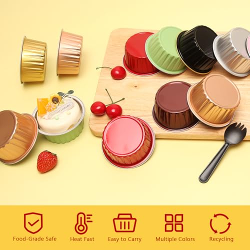 Free-Air 5oz Cupcake Pans with Dome Lids, Dot Cake Cups Mini Cake Tins - color: Champagne