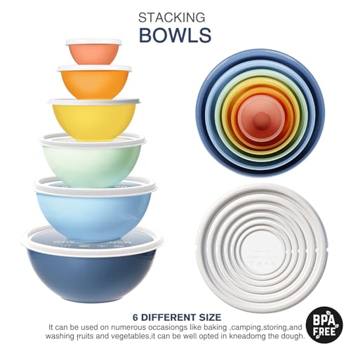 Greentainer Plastic Mixing Bowls with Lids Set for Kitchen, 6 Set Nesting Bowls for Mixing, Baking, Prepping, Cooking and Serving Food, Mixing Bowls Dishwasher, Microwave Safe - color: Light Blue
