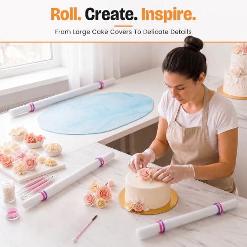 Bakerpan Fondant Roller Set - 3 Rolling Pins with Thickness Guide Rings