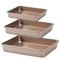 Nonstick Roasting Pan, Deep Baking Pan Set, Large Cake Pan Sets for Oven, 3-Piece Brownie Pan （Gold） - color: Gold