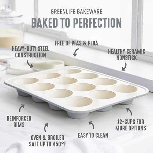 GreenLife 12 Cup Ceramic Nonstick Muffin Pan, Gray - color: Gray, size: 12 Cup Muffin Pan