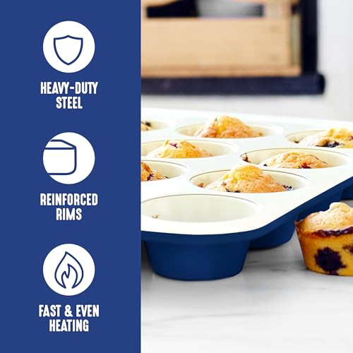 GreenLife 12 Cup Ceramic Nonstick Muffin Pan, Navy - color: Navy, size: 12 Cup Muffin Pan