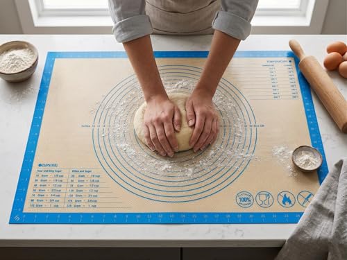 Silicone Pastry Mat with Measurements, 36 x 24 Inch Extra Thick Non-Slip Nonstick XL Baking Mat for Dough Rolling, Kneading, Fondant and Pie, Blue - color: Blue, size: 36"L x 24"W