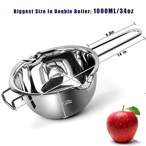 1000ML Double Boiler Pot Set Stainless Steel Melting Pot For Chocolate, Candle and Candy Making (34oz) - size: 1000ML