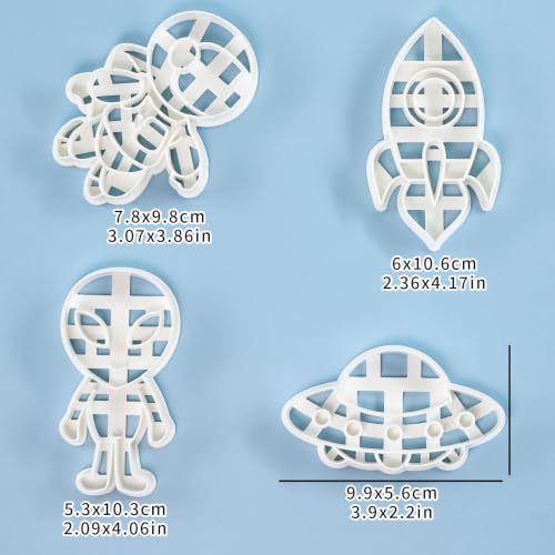 4Pcs Space Cookie Cutters 3D Astronaut UFO Rocket Alien Baking Tools - color: Space