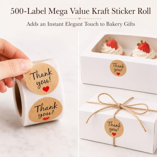 12PCS Cupcake Boxes with Window & Insert 500PCS Thank You Sticker