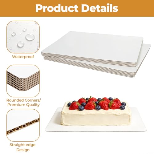 Rectangle Cake Boards, 6 Pack, 13.25 x 9.75 Inch, White, Greaseproof Cardboard, Sturdy Corrugated Disposable Sheet Trays for Cakes, Pastries, Bakery