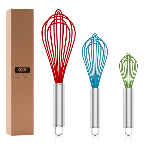 OYV Silicone Whisk Set of 3, 8/10/12 Inch, Non-Scratch, Red/Blue/Green - color: Premium(RGB Pack)