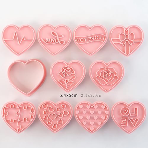 10Pcs Heart Cookie Cutters Rose Love Pattern for Valentine's Day Baking - color: Valentines F-10