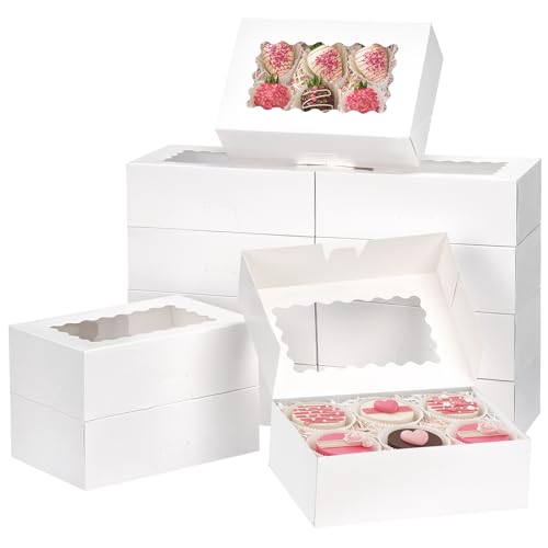 Moretoes 28pcs Cookie Boxes with Window, 9x6x3in Auto-Popup Bakery Boxes - color: White
