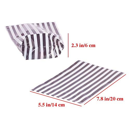 Tim&Lin Black Stripe Clear Cello Candy Favor Bags,Cellophane Cookie Treat Plastic Bags,With Gold Twist Ties, Pack of 50 - color: Black Stripe/50PCS