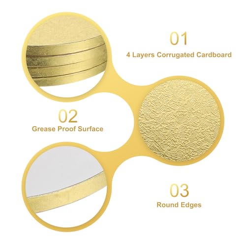uxcell 4pcs Cake Boards, 8 Inch Round Cake Drum Circle Cake Base Grease Proof Pastry Board for Cake Baking Wedding Birthday Party Supplies Gold - color: Gold, size: 8 inch