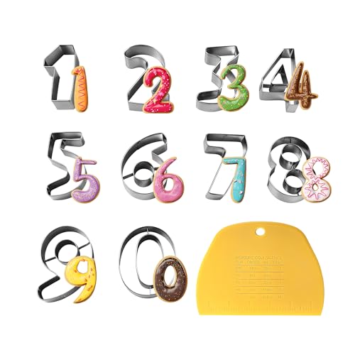 Number Cookie Cutters, 10 Pieces Stainless Steel Cookie Cutters for Baking, Baking Tool in Shape of Numbers 0-9 for Making Biscuits, Cookies and Pasta at Home