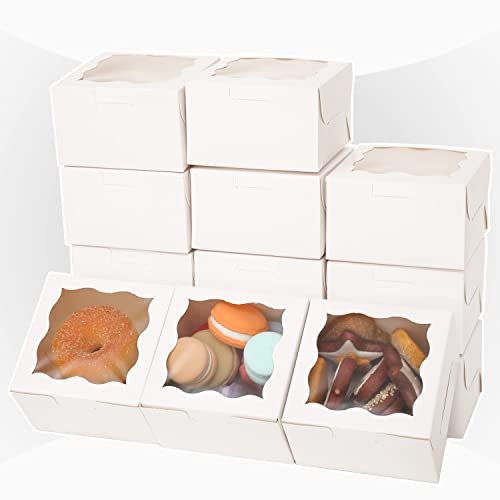 Bakepacker White Bakery Boxes with Window 4x4x2.5 inches 100 Packs - color: White, size: 4"*4"*2.5" / 100 Pcs