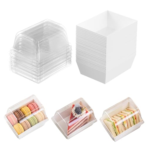 50 Pcs Small Charcuterie Boxes with Clear Lids - To Go Paper Rectangle Charcuterie Box, 5-in Disposable Food Containers,Dessert Boxes for Cookie, Cake Slice Strawberries (White) - color: White