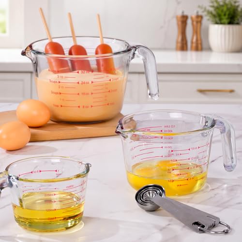 2 Pack Borosilicate Glass Measuring Cups with Lid, 1 & 2 Cup Heat Resistant Liquid Measuring Cups, Oven Microwave Freezer Dishwasher Safe for Baking Cooking Food Prep