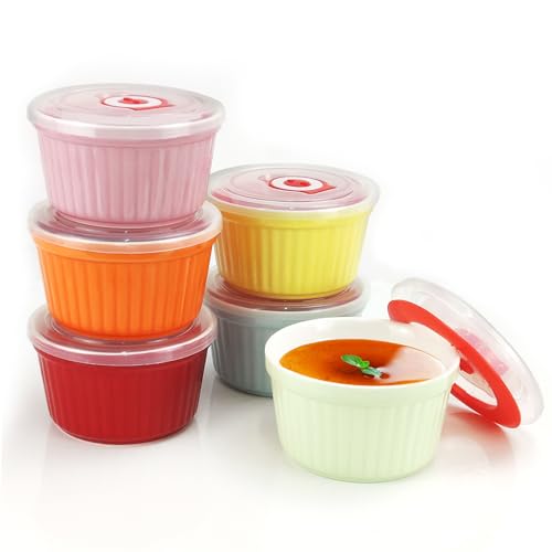 8OZ Ceramic Ramekins with Lids Set of 6 for Baking