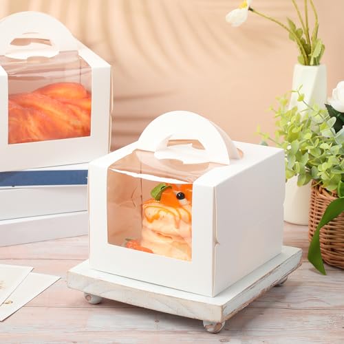 32 Pcs 6x6x5 Mini Bento Cake Container Bulk with Handle and Window