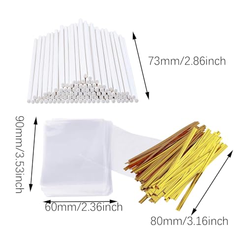 300PCS Food Grade Pulp White Confectionery Packaging Bags Set Includes Sticks Bag Twist Ties Kitchenware Baking Supplies Suitable for Oven